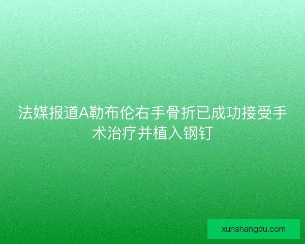 法媒报道A勒布伦右手骨折已成功接受手术治疗并植入钢钉