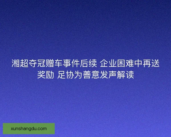 湘超夺冠赠车事件后续 企业困难中再送奖励 足协为善意发声解读