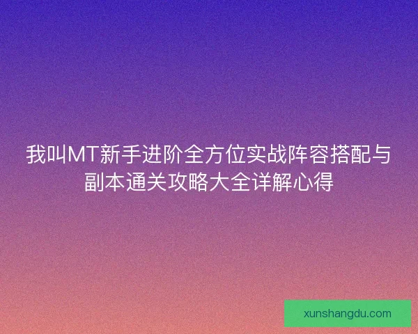 我叫MT新手进阶全方位实战阵容搭配与副本通关攻略大全详解心得